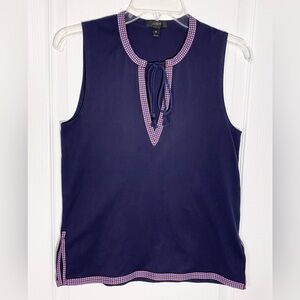 J.Crew Embroidered Trim Rope Tie Neck Sleeveless Tunic Top Navy Red White XS